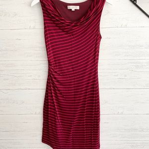 LOFT Red and Black Striped Midi Dress